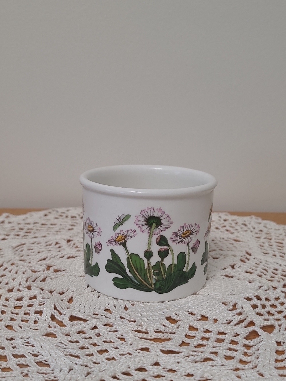 White Floral Ceramic Food Storage Jar with Pink Daisy Design
